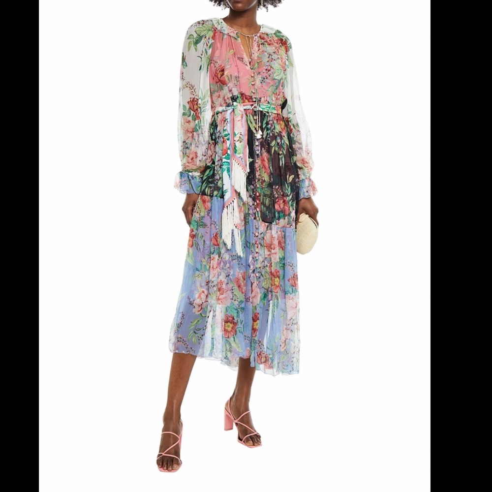 NWOT Zimmerman Bellitude asymmetric belted silk-crepon midi dress